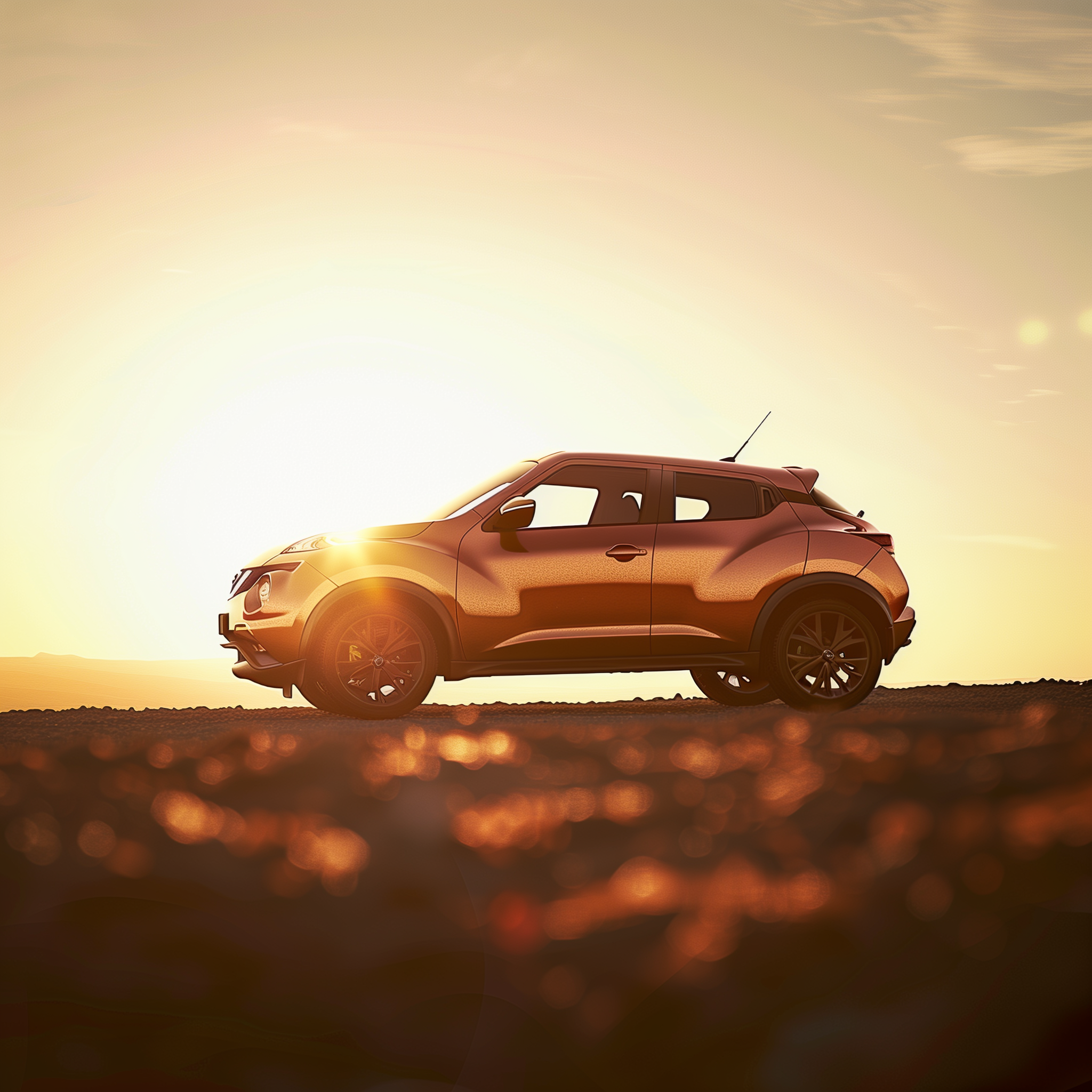 _A_Nissan_Juke_car_is_parked_under_the_blazing_sun
