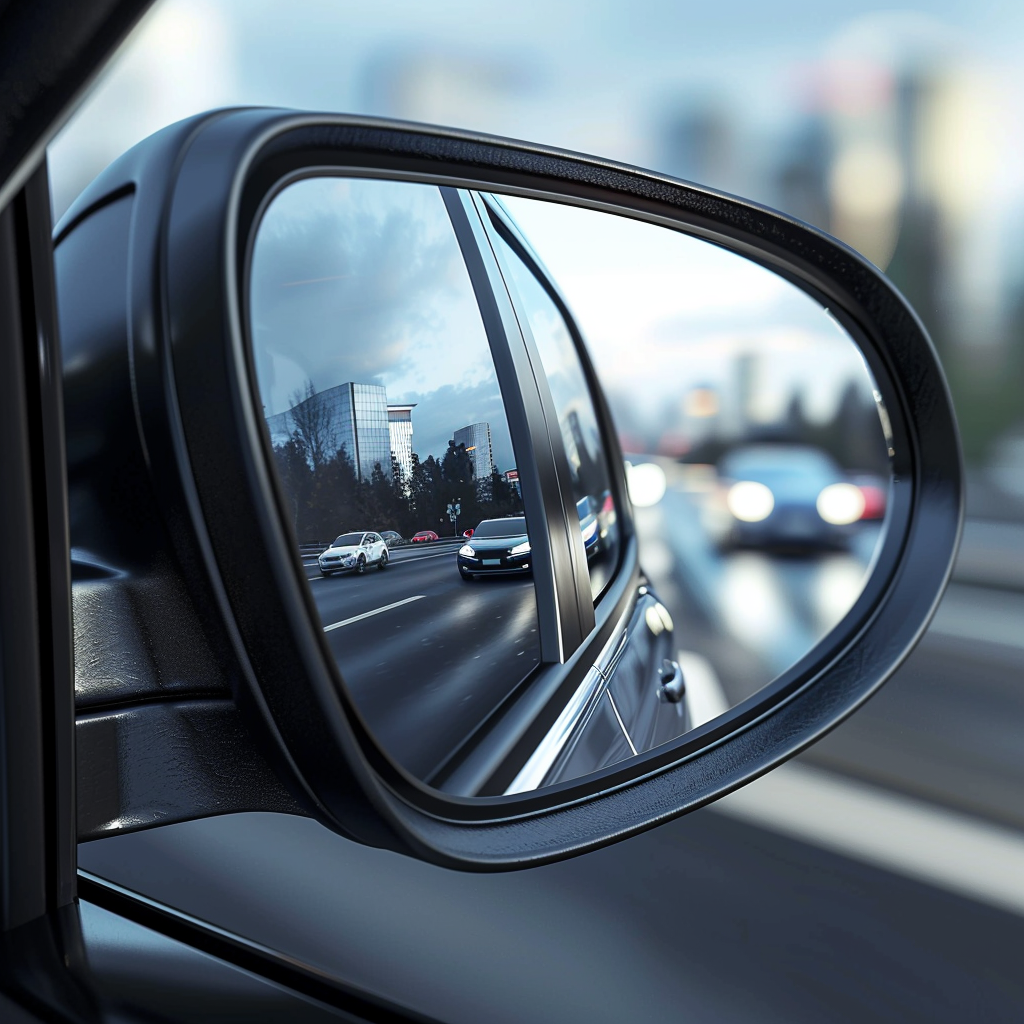 A_close-up_view_of_a_blind_spot_mirror_attached_to a car